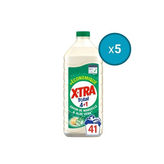 Image de 5x Lessive liquide économique X-TRA Total Savon de Marseille et Aloe Vera, 1,845L, 41 lavages