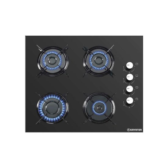 Picture of Plaque de cuisson gaz encastrable 60cm, 4 foyers, 6600W - Kryster - noir