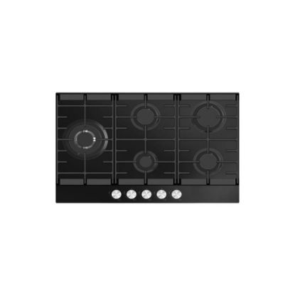 Image de Plaque de cuisson gaz encastrable 75cm, 5 foyers, 8300W - Merlin - noir
