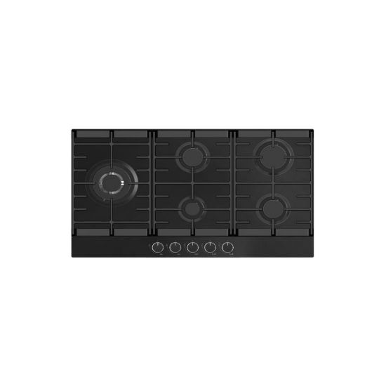 Image de Plaque de cuisson gaz encastrable 90cm, 5 foyers, 8300W - Merlin - noir