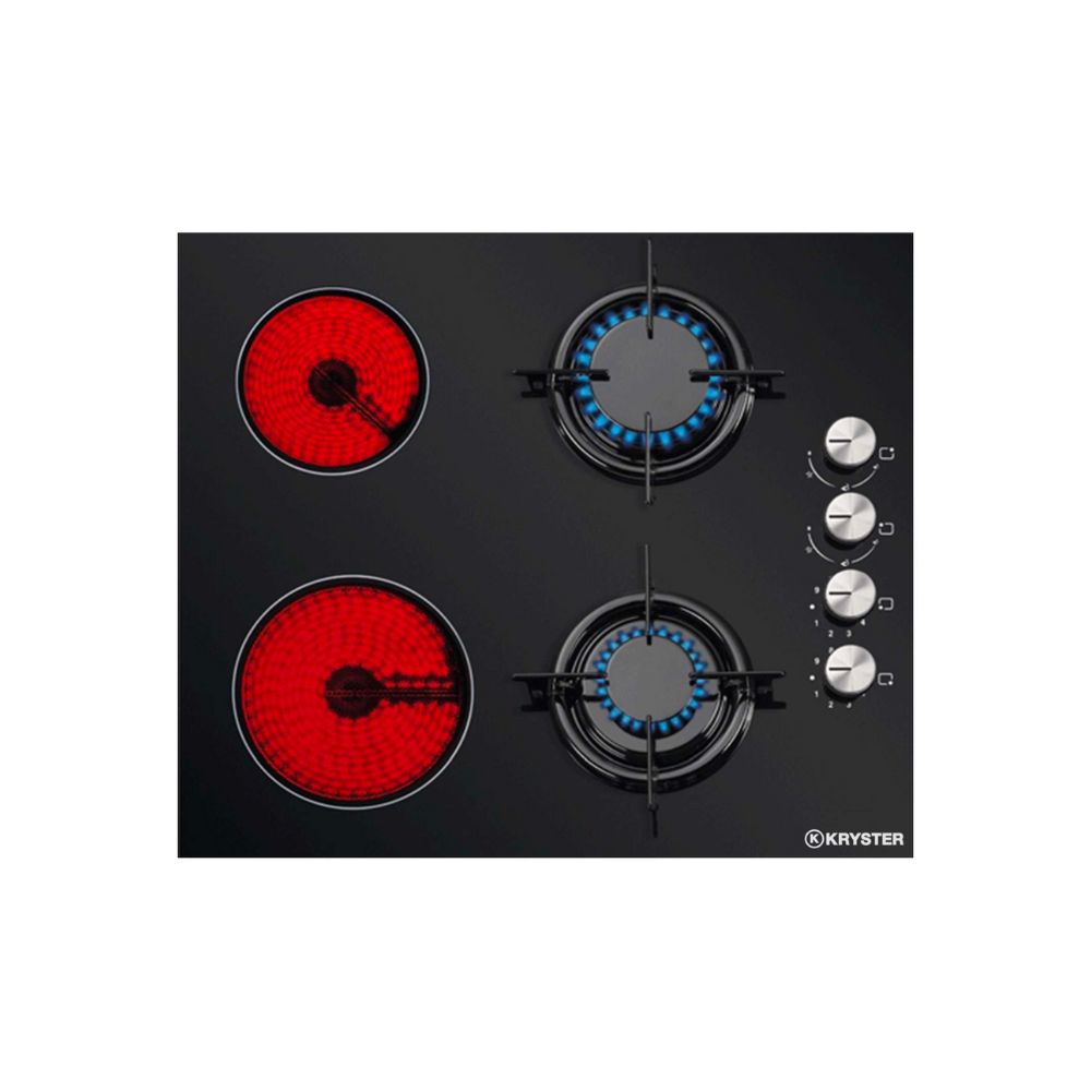 Plaque de cuisson mixte gaz et vitrocéramique encastrable 60cm, 4