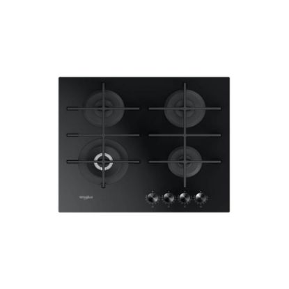 Image de Plaque de cuisson gaz encastrable 60cm, 4 foyers, 7800W - Whirlpool GOWL628NBFR - noir