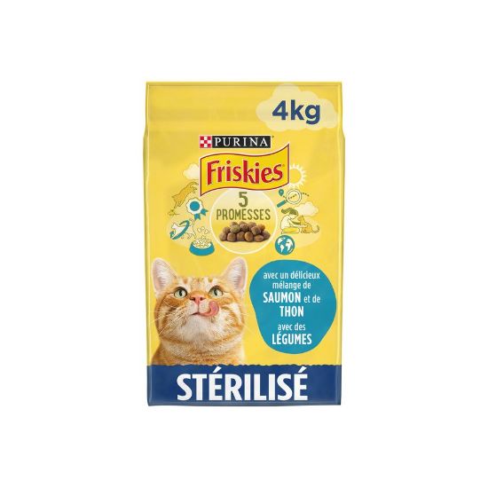 4x FRISKIES Croquettes chat stérilisé au Saumon/Thon/Légumes 4Kg