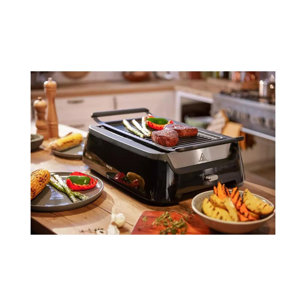 Barbecue électrique ProfiCook 2400W - Sans Fumée, Pour Intérieur Et Extérieur - Grille Double Face - Avec Affichage Température - 9