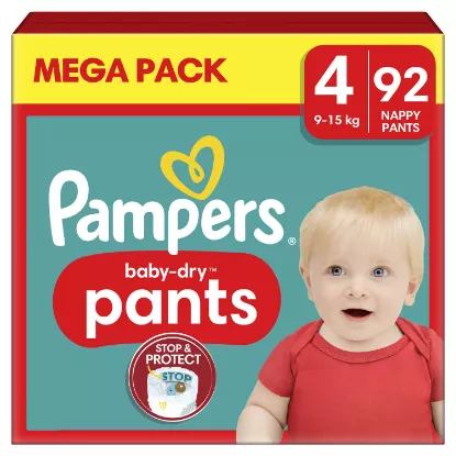 Couches-Culottes Baby-Dry Taille 4 9Kg-15Kg PAMPERS - 92 couches
