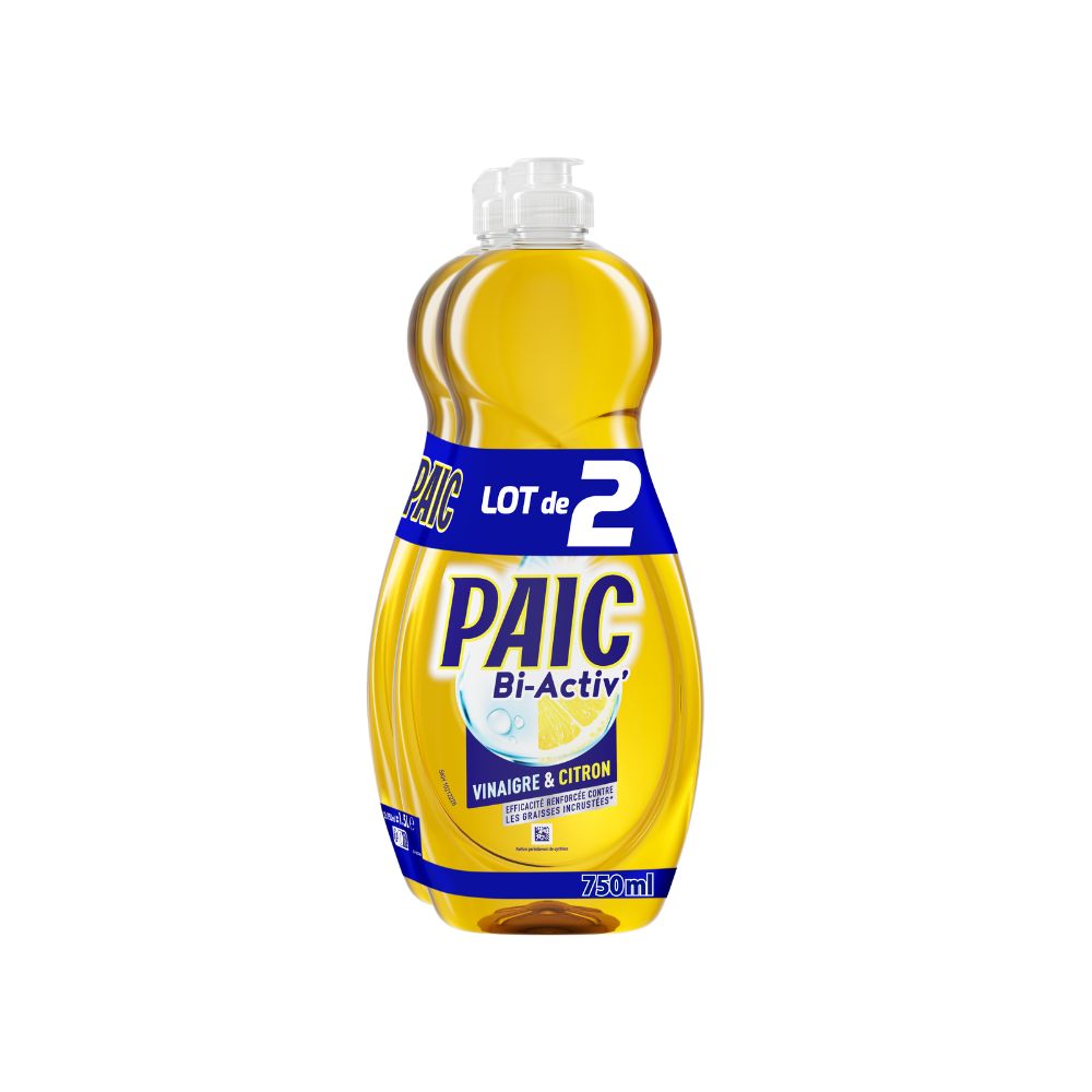 Liquide vaisselle PAIC bi activ vinaigre et citron Lot 2 x 750ml ...