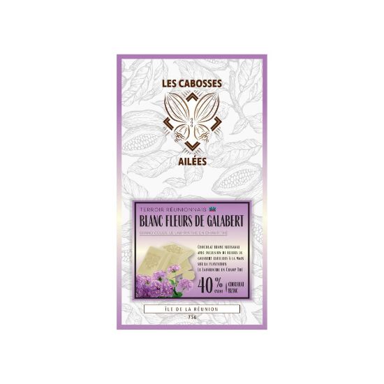 Image de Tablette de Chocolat Blanc aux Fleurs de Galabert - Les Cabosses Ailées, 75g