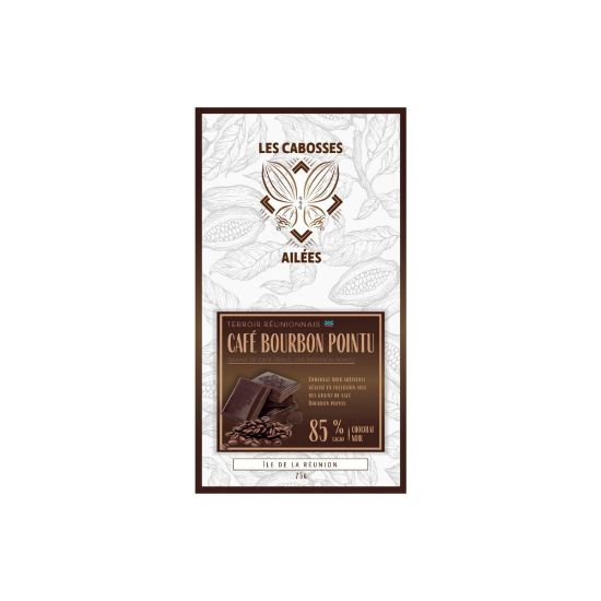Image de Tablette de Chocolat Noir 85% aux Éclats de Café Bourbon Pointu - Les Cabosses Ailées, 75g