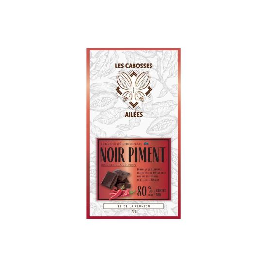 Image de Tablette de Chocolat Noir 80% au Piment Oiseaux - Les Cabosses Ailées, 75g