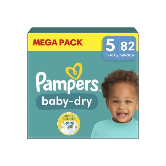 Image de Couches Bébé Pampers Baby-Dry Taille 5, 11-16 kg, Mega Pack 82 Couches