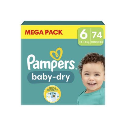 Picture of Couches Bébé Pampers Baby-Dry Taille 6, 13-18 kg, Mega Pack 74 Couches