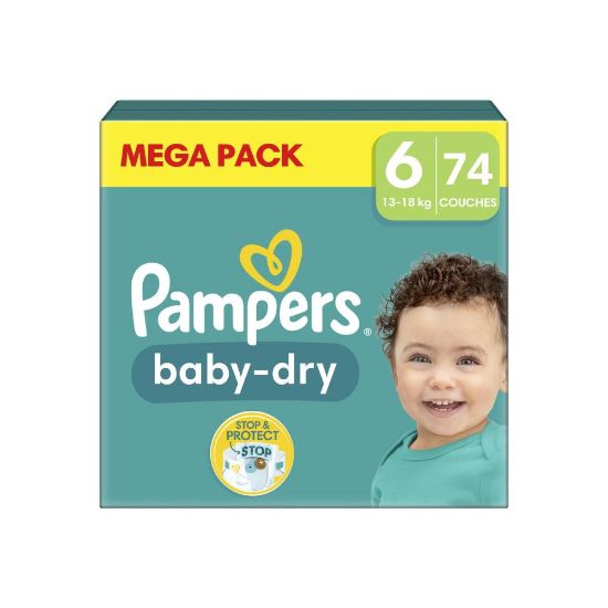 Image de Couches Bébé Pampers Baby-Dry Taille 6, 13-18 kg, Mega Pack 74 Couches
