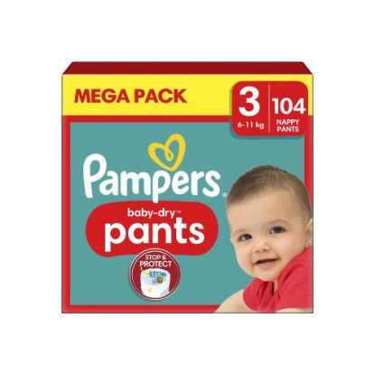 Picture of Couches-Culottes Pampers Baby-Dry Pants Taille 3, 6-11 kg, Mega Pack 104 Culottes