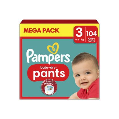 Image de Couches-Culottes Pampers Baby-Dry Pants Taille 3, 6-11 kg, Mega Pack 104 Culottes