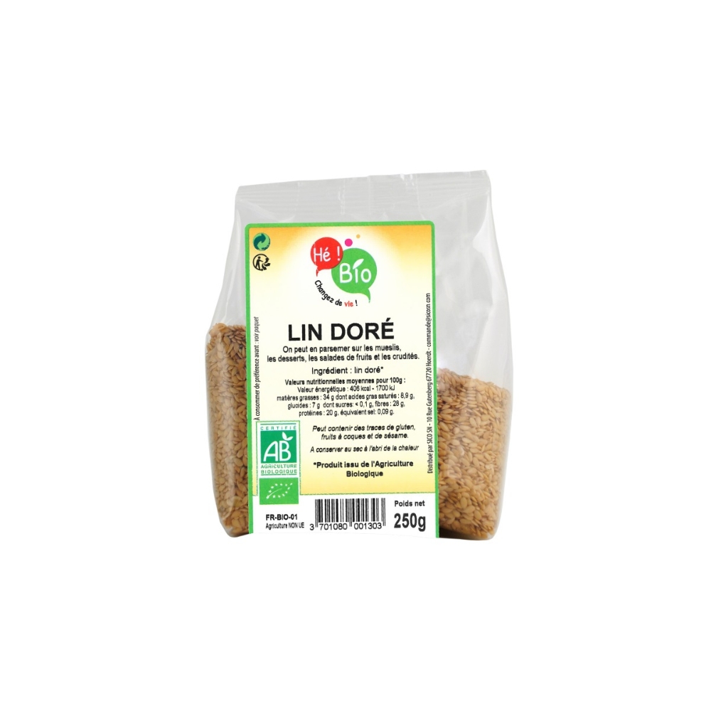 Lin doré BIO, Hé Bio, 250g | ChezVous.re - Faites vos courses en ligne ...
