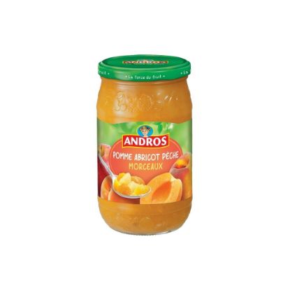 Image de Compote dessert fruitier Pomme, Abricot & Pêche en morceaux - Andros - 750g