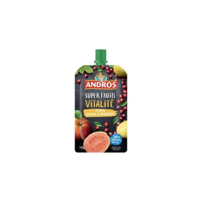 Picture of Compote gourdes SuperFruits Vitalité Pomme, Goyave et Cramberry - Andros - 4 gourdes de 115g