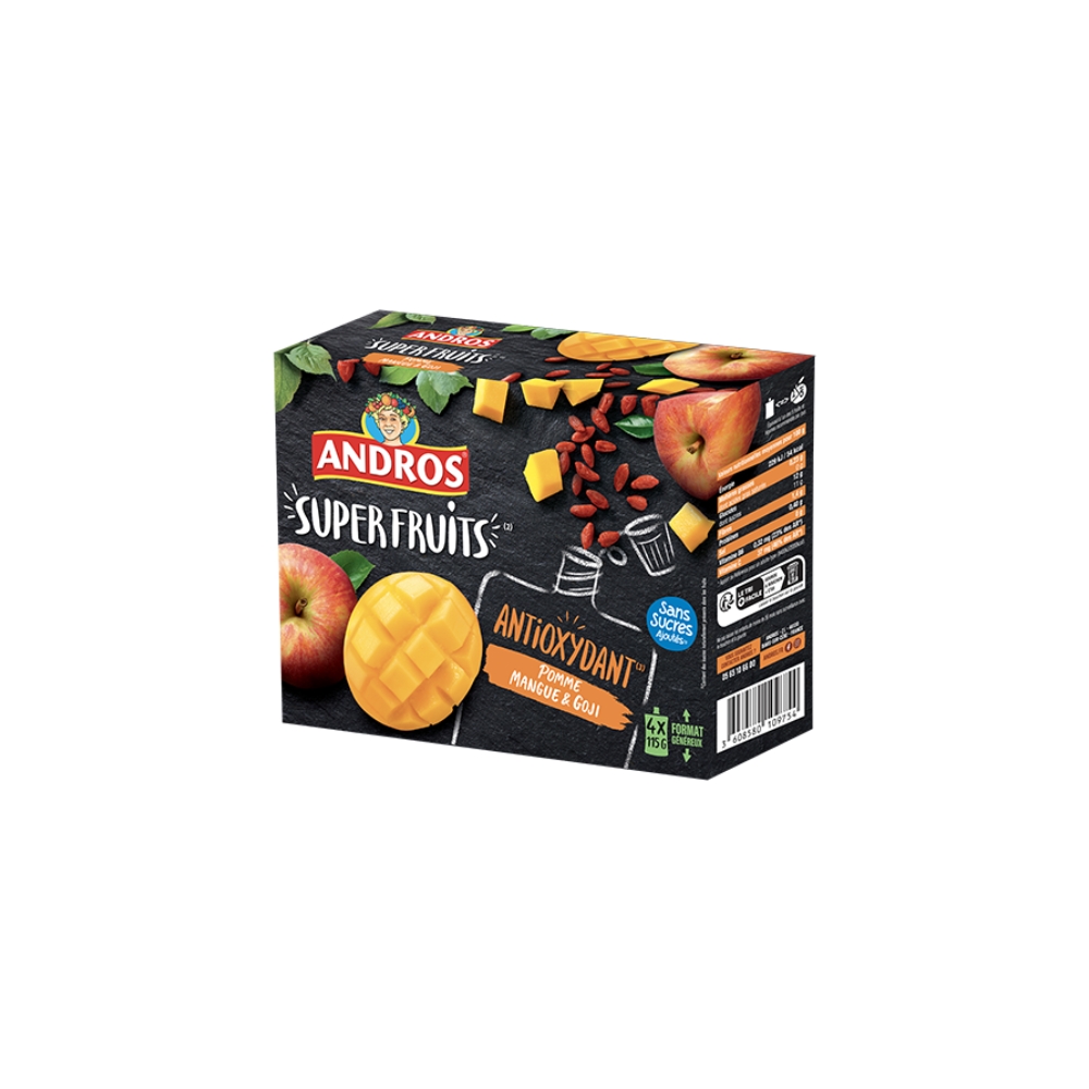 Compote gourdes SuperFruits Antioxydant Pomme, Mangue et Goji Andros