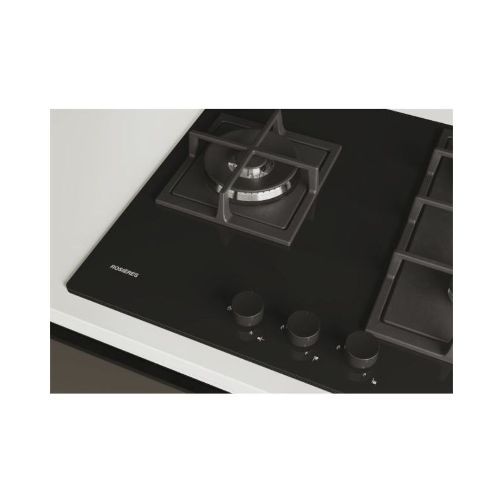 Table De Cuisson Gaz Encastrable 4 Feux - Double Couronne - Verre Noir - 7800W