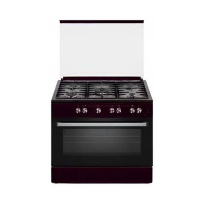 Image de Cuisinière 90x60cm 5 feux gaz dont 1 wok 8700W + four électrique - Kryster K962FEKR3 - bordeaux