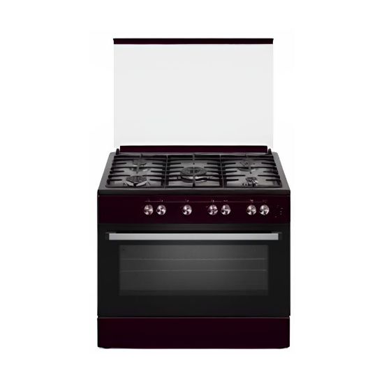 Picture of Cuisinière 90x60cm 5 feux gaz dont 1 wok 8700W + four électrique - Kryster K962FEKR3 - bordeaux