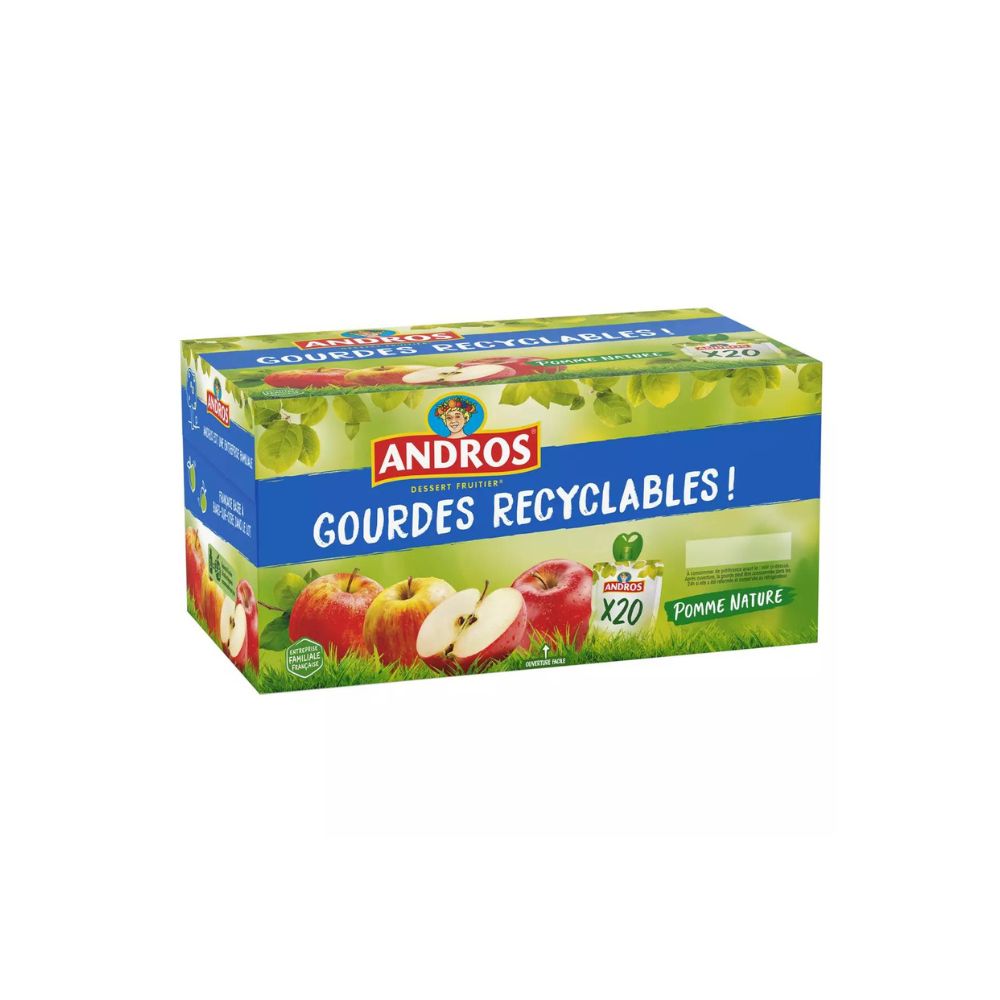 Gourdes compote pomme nature ANDROS maxi pack 20 gourdes ChezVous