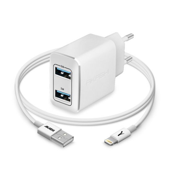 Image de Pack chargeur secteur 2,4A + Cable Lightning - Akashi - blanc