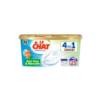 Image de Lessive capsule Le Chat Sensitive au Savon de Marseille et Aloe Vera 4en1 Discs , 25 capsules