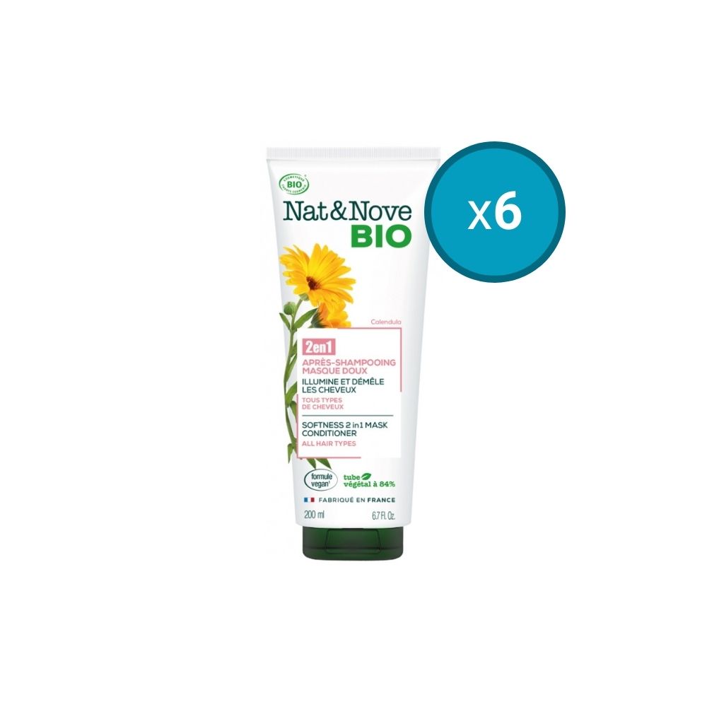 2en1 AprèsShampoing Masque Doux Calendula, tous types de cheveux, Nat&Nove Bio, 200mL