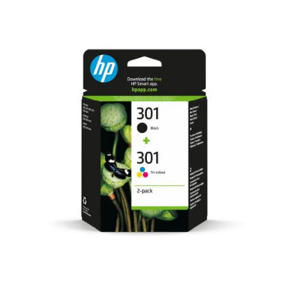 Image de HP 301 Pack de 2 Cartouches d'Encre Noire et Trois Couleurs Authentiques (N9J72AE)