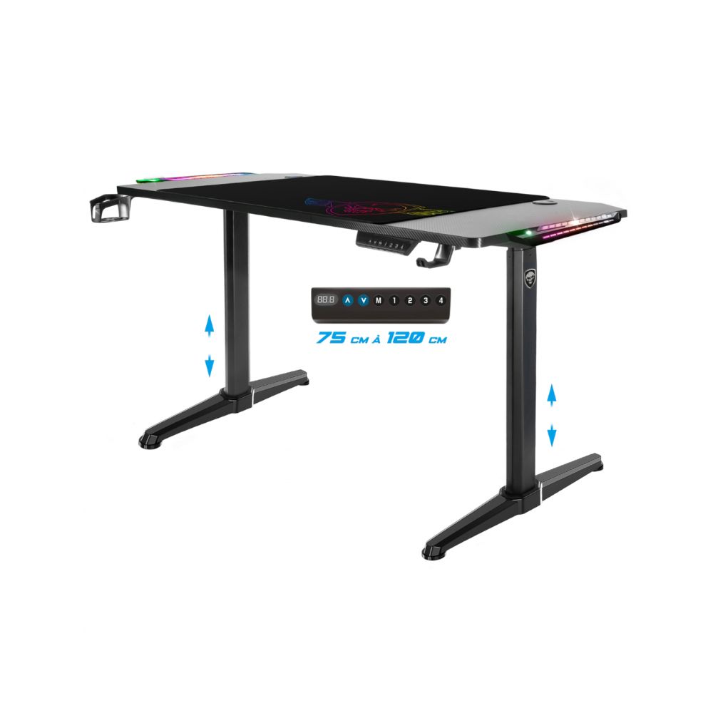 Devoko Bureau Gaming Électrique 186cm - LED RGB, Chargeur Sans Fil, Réglable Hauteur - Bureau Gamer Ultime