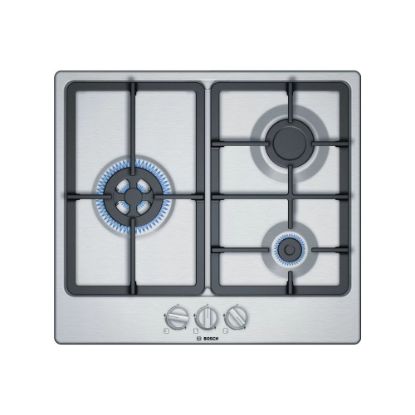 Picture of Plaque de cuisson gaz intégrable 60cm, 3 foyers, 7300W - Bosch Série 4 PGC6B5B90 - inox