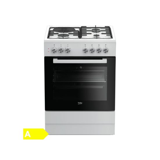 Image de Cuisinière mixte 60cm 3 feux gaz + 1 feu électrique, 6900W, four électrique multifonctions 72L - Beko b100 FSE63120DWCS - blanc