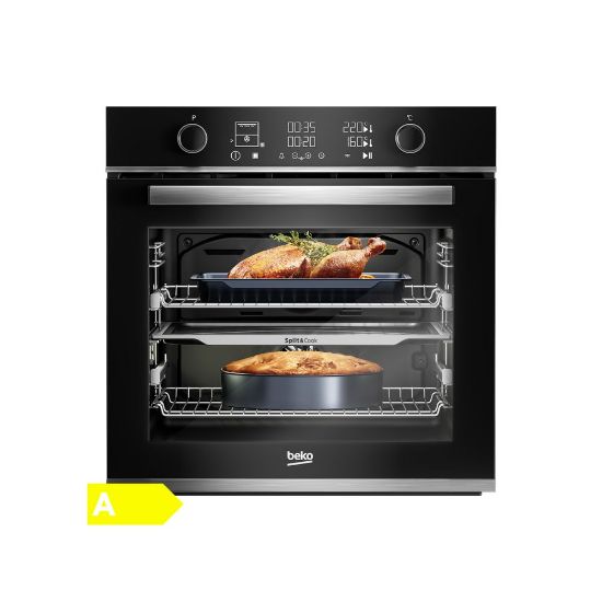 Image de Four électrique encastrable 60cm 72L Multifonction Pyrolyse Split&Cook - Beko BBVM13400XPSE - inox