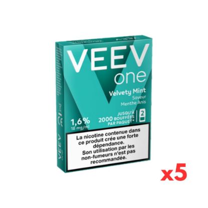 Image de VEEV One – Etui de 5 paquets de 2 recharges Saveur Velvety Mint (Menthe Anis)