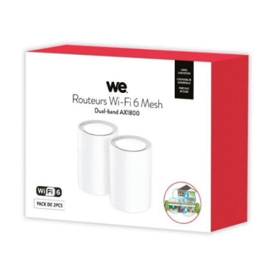 WE CONNECT pack de 2 routeurs Routeurs Mesh Sans Fil AX 1800 Ethernet 100Mbps Blanc