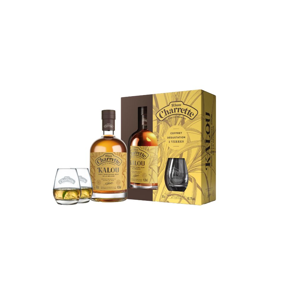 Rhum Charrette Brun Kalou 70CL - 40,3° - Coffret 2 verres