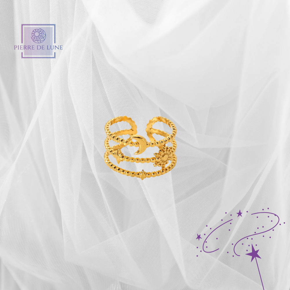 Bagues en Acier Inoxydable Doré  -  Lune et Etoile