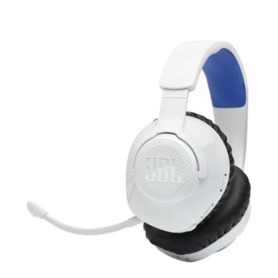 JBL Quantum 100P | Console Casque gaming circum-auriculaire filaire avec micro modulable Playstation Blanc et Bleu