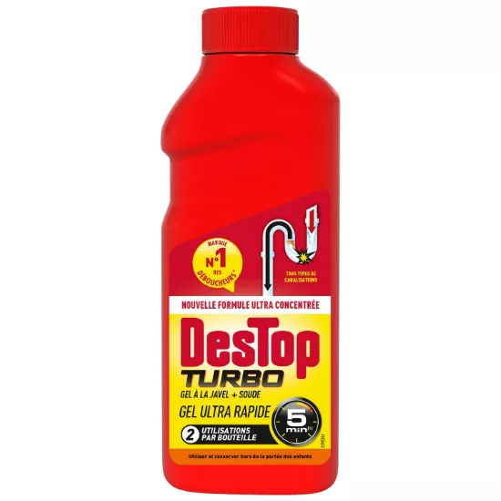 Déboucheur Surpuissant Gel Turbo DESTOP – Flacon 500 mL – Action en 5 min