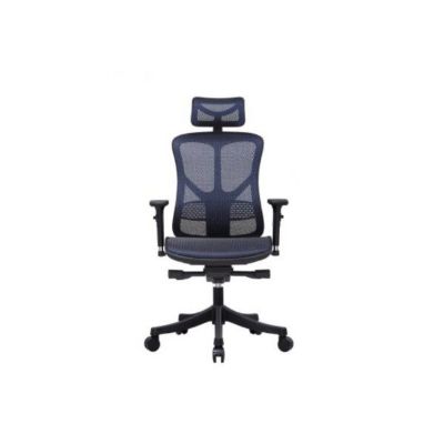 Fauteuil de bureau RUNNER – Dossier haut résille – Synchro 5 positions – Accoudoirs 2D – Appui-tête et support lombaire réglables – Noir