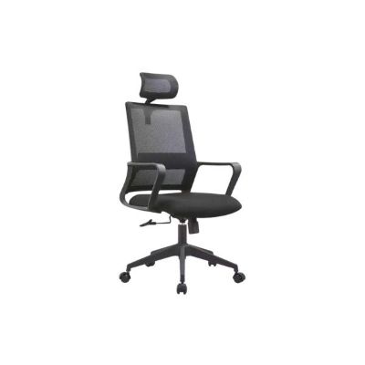 Siège de bureau ergonomique opérateur – Dossier résille & appui-tête – Tissu respirant – Mécanisme basculant – Noir