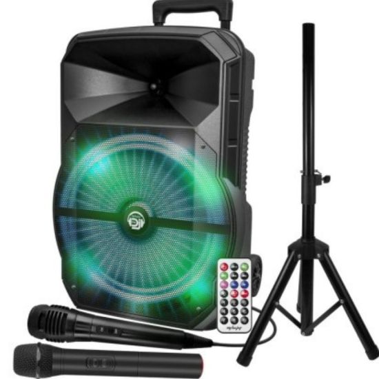 Picture of Enceinte active DJ My Deejay MDJ 12 RVB PACK à LEDs, 600W 12" USB, Bluetooth, Application Micros VHF et filaire, Support Pied