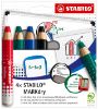 Lot de 4 crayons marqueurs STABILO MARKdry avec taille-crayon et chiffonnette - rouge, bleu, vert, noir