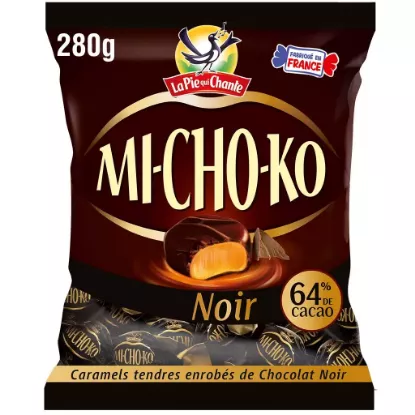 La Pie qui Chante – Michoko Noir – Bonbons caramel enrobés de chocolat noir 280 g