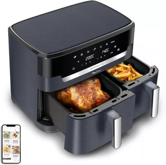 Moulinex EZ942HF0 – Friteuse double cuve 11 L – 2020 W – Goût charbon de bois