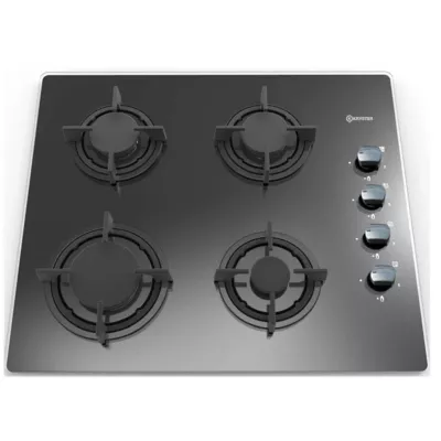 Plaque de cuisson gaz encastrable 4 foyers – Verre noir - KRYSTER KVER4GBK4