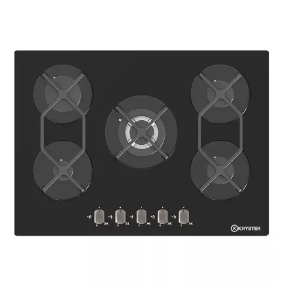 Plaque gaz encastrable 5 foyers – Verre Noir/Blanc - KRYSTER KVERG5WF01