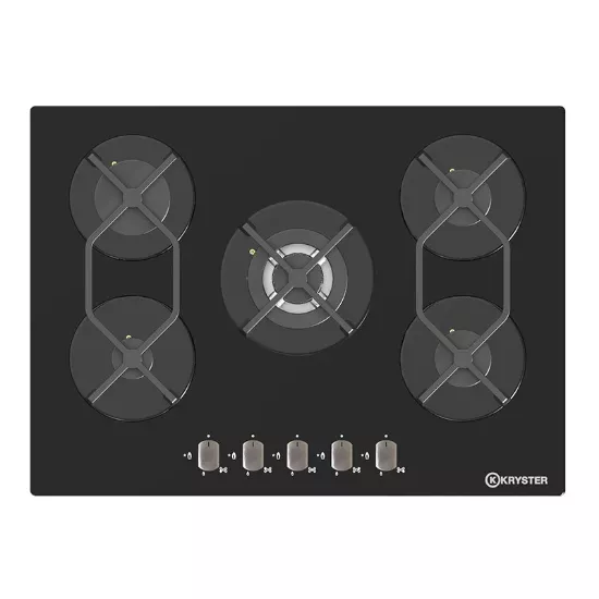 Plaque gaz encastrable 5 foyers – Verre Noir/Blanc - KRYSTER KVERG5WF01