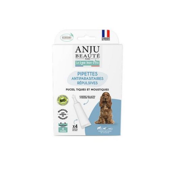 Pipettes antiparasitaires ANJU Beauté Insectifuge – Lot ×4 pour chiens 10 à 20 kg